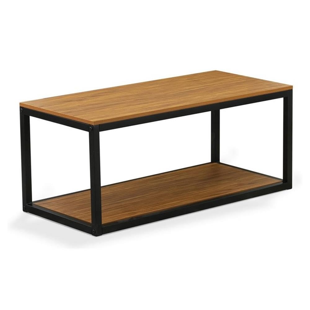 East West Furniture NWCTB01 Norwich Coffee Table - Rectangle Mid Century Modern Side Table with 2 Tier for Bedroom, 18x20 Inch Inch, Powder Coating Black Frame and Brown Wood Laminate Top